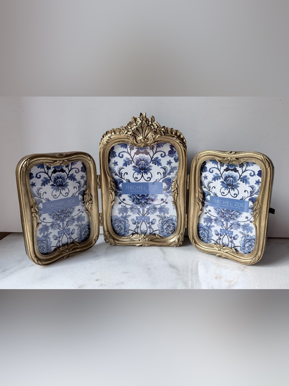 Rachel Zoe Ornate Gold 3-Panel Hinged Picture Frame Set Baroque Rococo